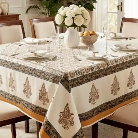 Ochre Yellow Jaal Handmade Canvas Cotton Table Cover